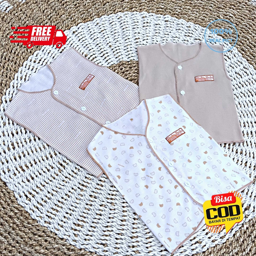 SALE 7.7 Serian Coklat Susu - 3 pcs Baju Bayi Kutung Baru Lahir 0 sd 3 Bulan Coklat Susu merk SNI Bolo - Bolo