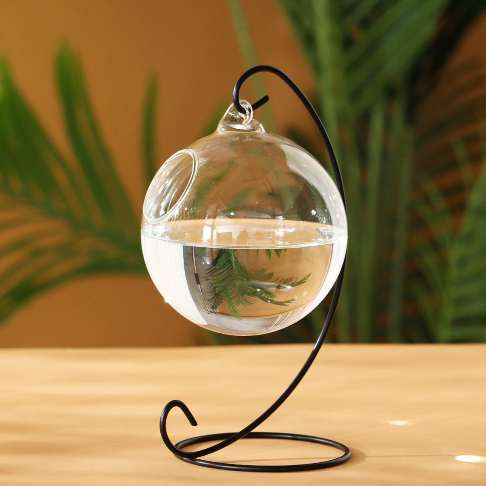 Chookyy Hanging Glass Fish Bowl Dekorasi Aquarium Kerajinan Kaca Hiasan Dinding Dengan Stand Glass Mini Fish Tank Fish Tank