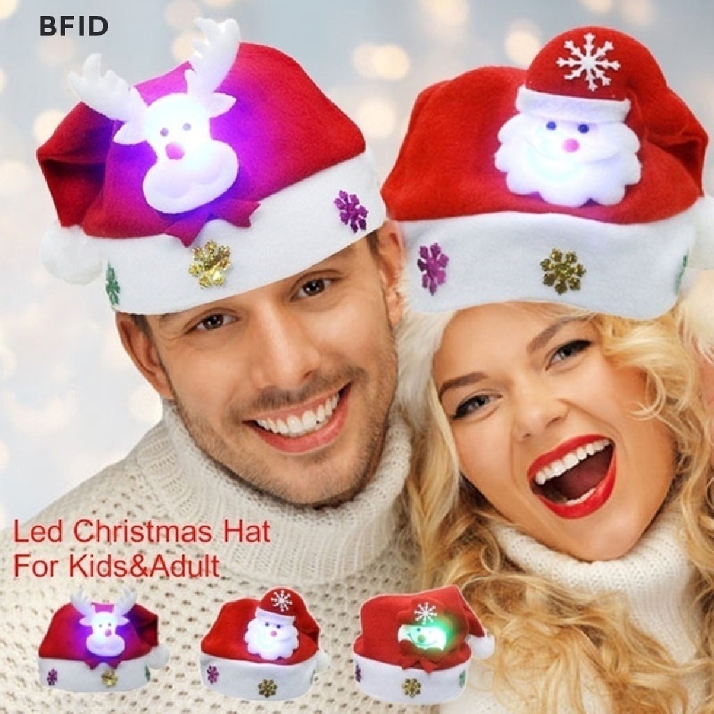 [BFID] Topi Natal Dewasa/Anak LED Menyala Santa Claus Snowman Elk Cap Xmas Decor Gift [ID]