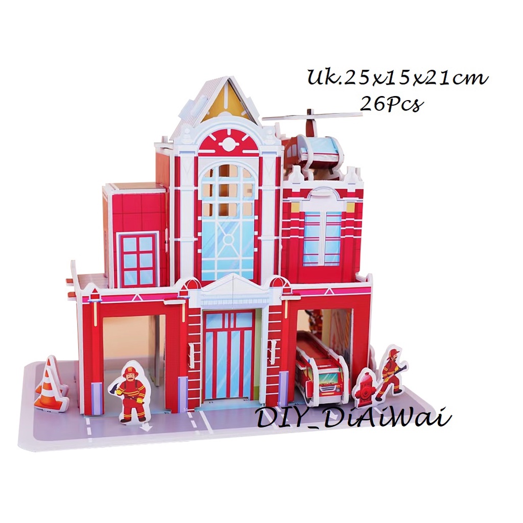 Puzzle 3D DIY bahan foam &amp; paper mainan puzzle edukasi anak - MOBIL DAMKAR