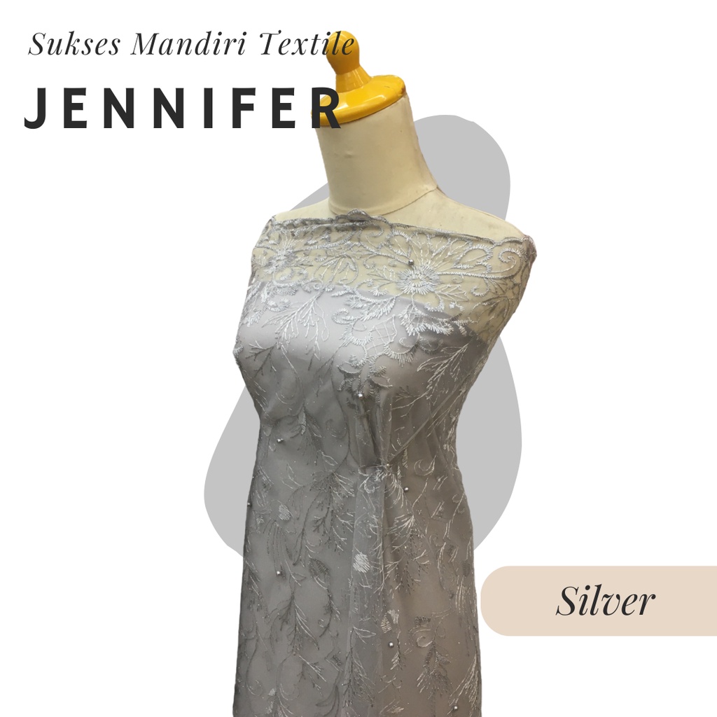 [JENNIFER] Brukat Tile Premium Mewah Tile Warna Silver Abu Perak | Harga ½ meter = 50 cm (Bahan Dres