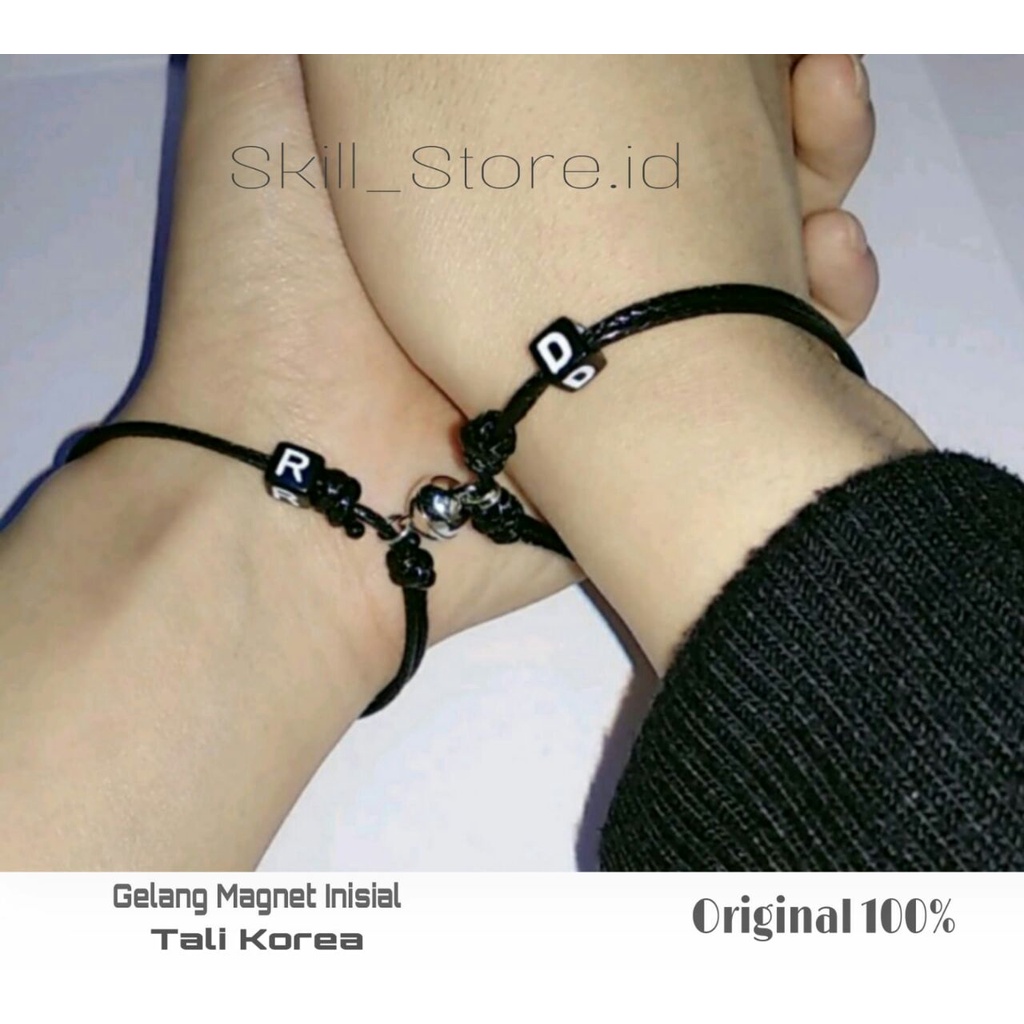 GELANG COUPLE MAGNET TALI KOREA DAN TALI SATIN (POLOS+INISIAL HURUF DADU)