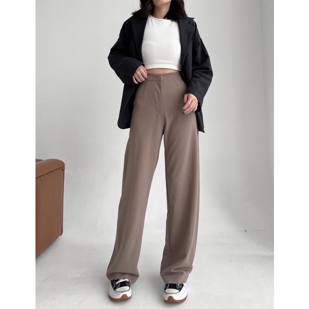 Celana Wanita HightWaist Rib Knit Regular Long Pants Hight Quality Premium