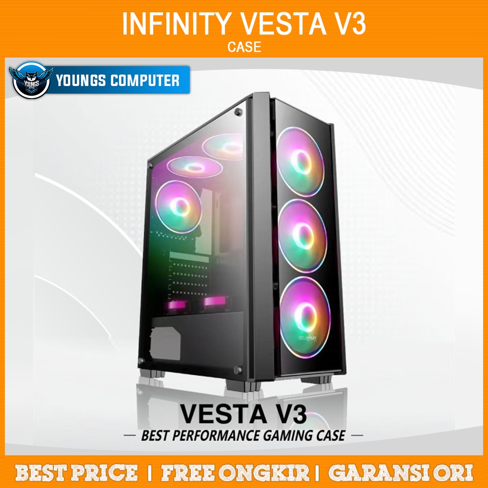 CASE INFINITY VESTA V3 + 4 FAN F121 | Tempered Glass Midle Tower Case