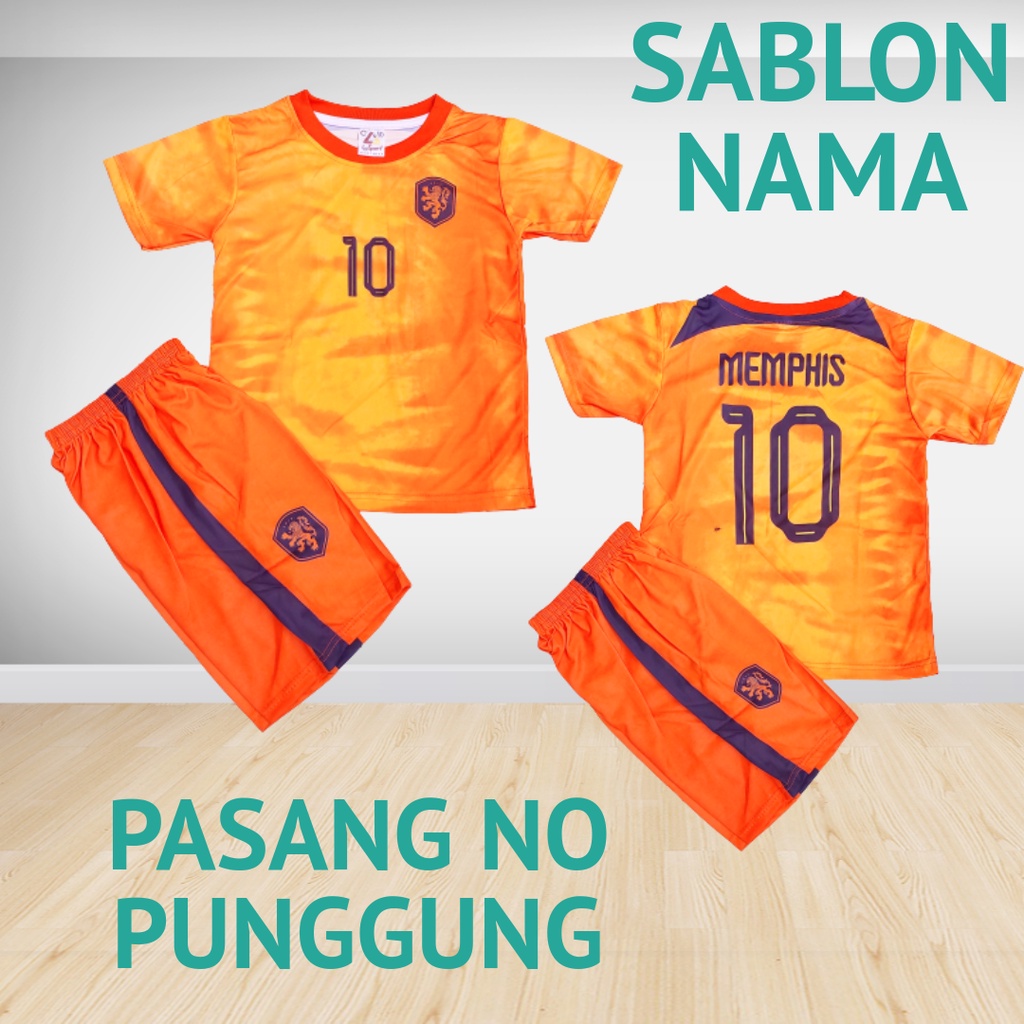 baju kaos bola anak nederland setelan baju bola anak belanda printing/setelan baju futsal anak