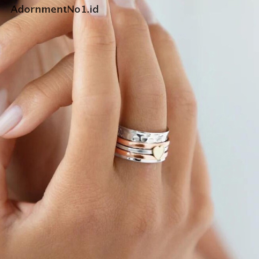 [AdornmentNo1] Cincin Hati - Pereda Stress Anti Stress Anxiety Ring Spinner, Cincin Meditasi Perak Cincin Pereda Kecemasan Dengan Perhiasan [ID]