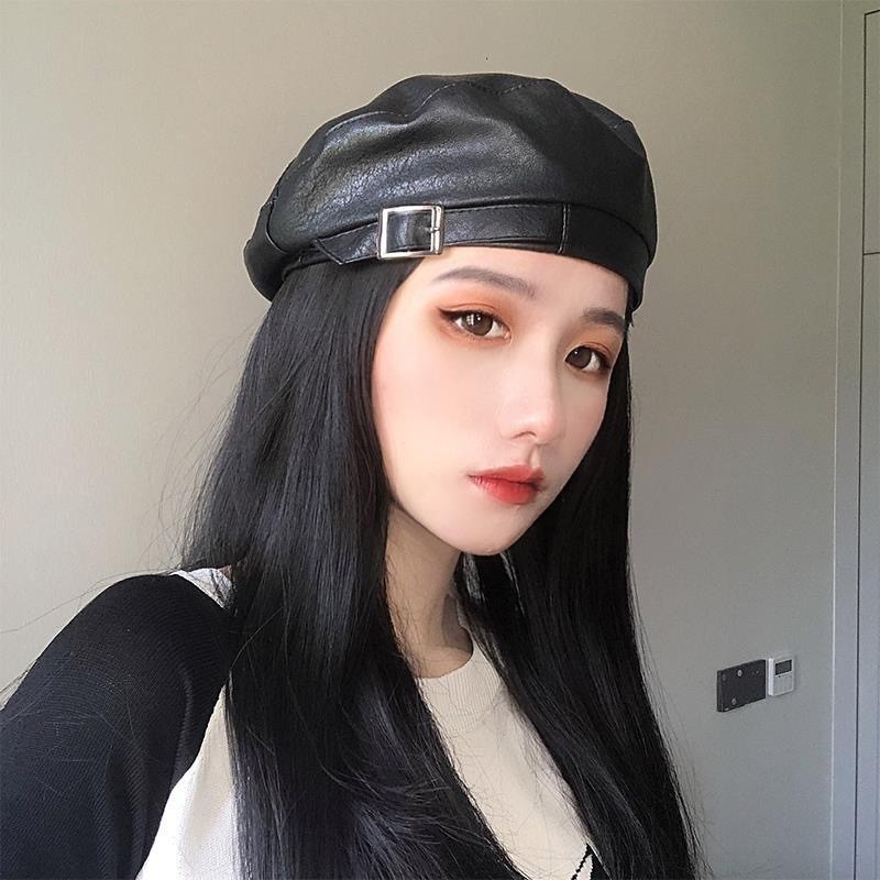 BEGE beret gesper topi kulit pu leather mangaka komikus