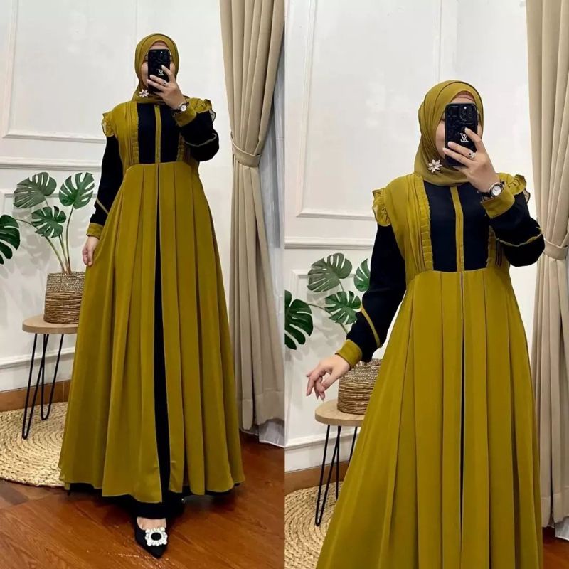 ZELINE MAXY//GAMIS LEBARAN//GAMIS KONDANGAN//GAMIS ELEGAN/GAMIS MURAH//GAMIS CERUTY BEBYDOLL FULL FURING LD 110CM