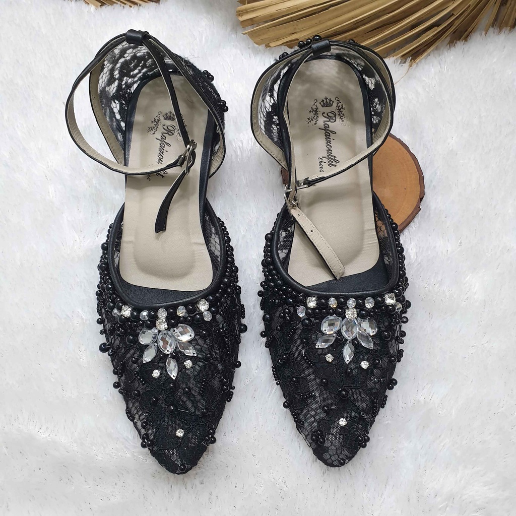 sepatu wedding zaneta hitam cantik tinggi 3cm hak kaca