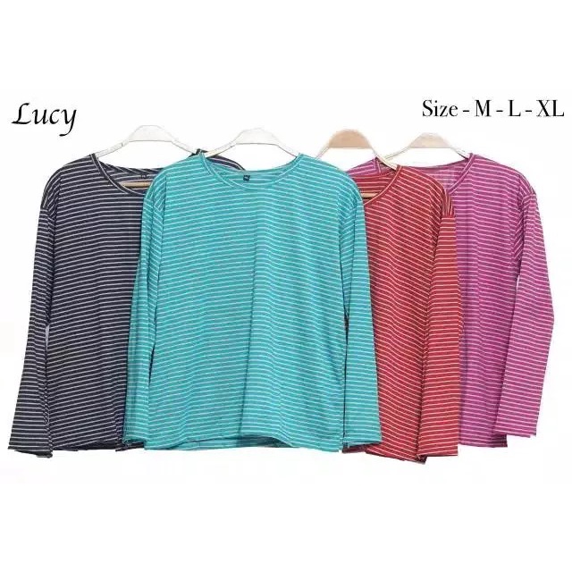 MALVARO-Kaos Wanita Lucy / Baju Salur Wanita / Salur Lengan Panjang