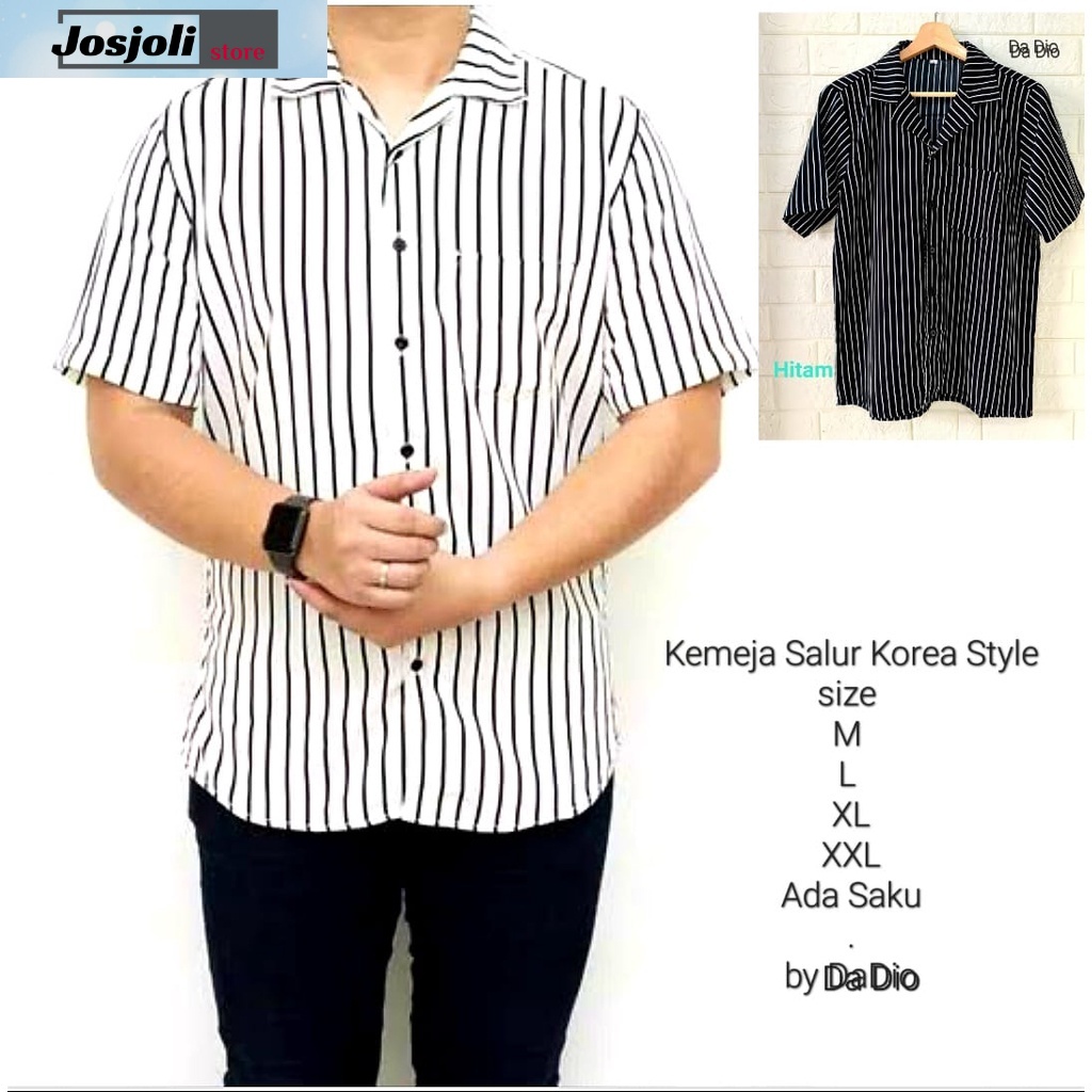 JOSJOLI_STORE/Kemeja Salur Pendek PD03/Kemeja Ala Korea Style Kekinian/M L XL/Realpict