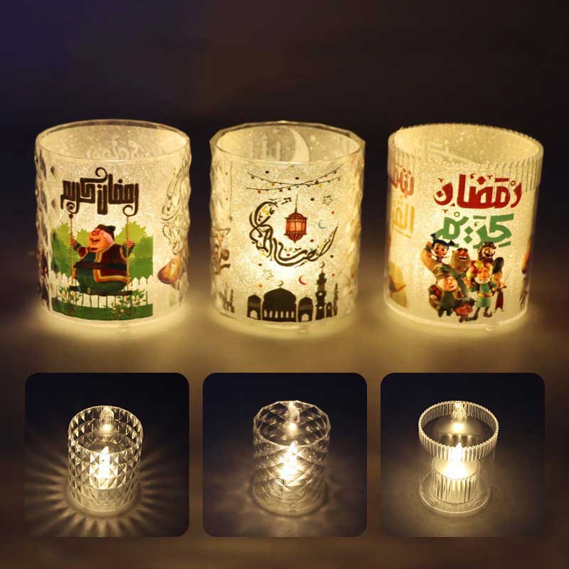 Idul Fitri Candle Cup Light Party Lampu Lilin Elektronik Dekorasi Kamar Pencahayaan Retro Lukisan Lampu Malam Untuk Perayaan Pesta Festival