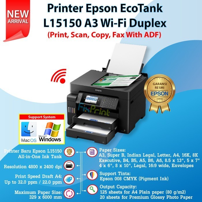 Printer Epson L15150 A3+ Multifungsi Wi-Fi Duplex ADF Original Resmi