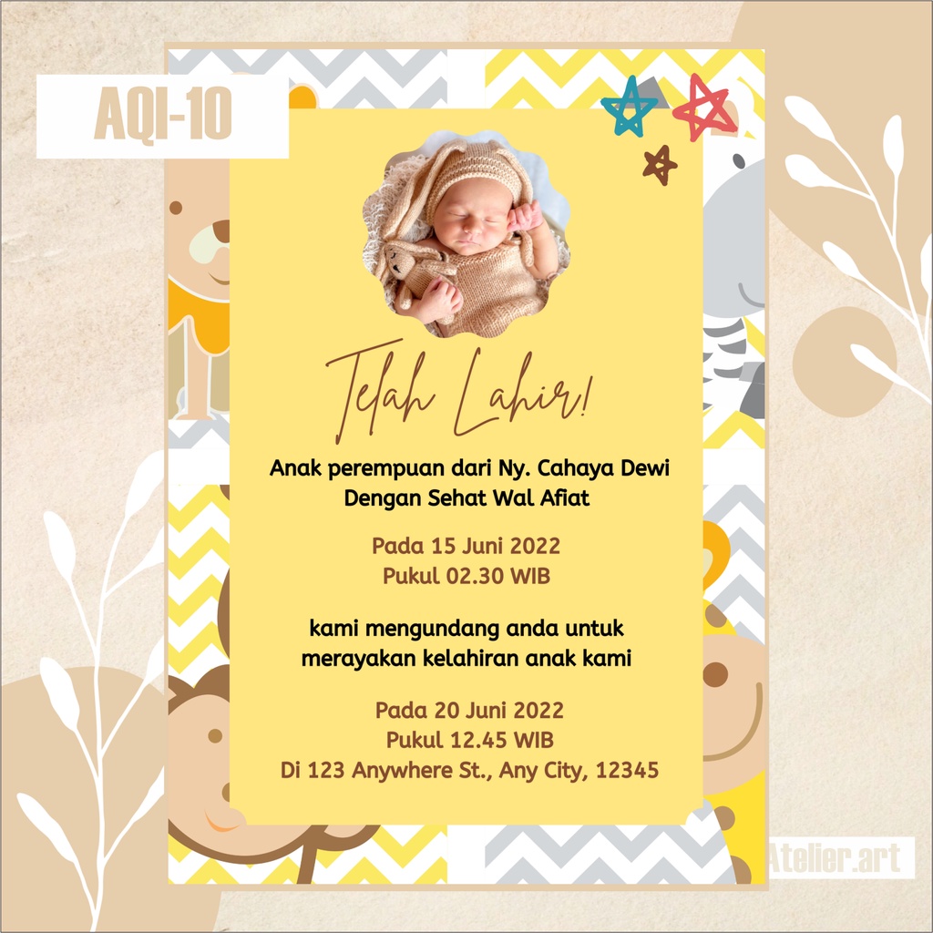 Undangan Digital Aqiqah AQI-10 Softfile Yellow Ukuran A4 | Atelier.Art