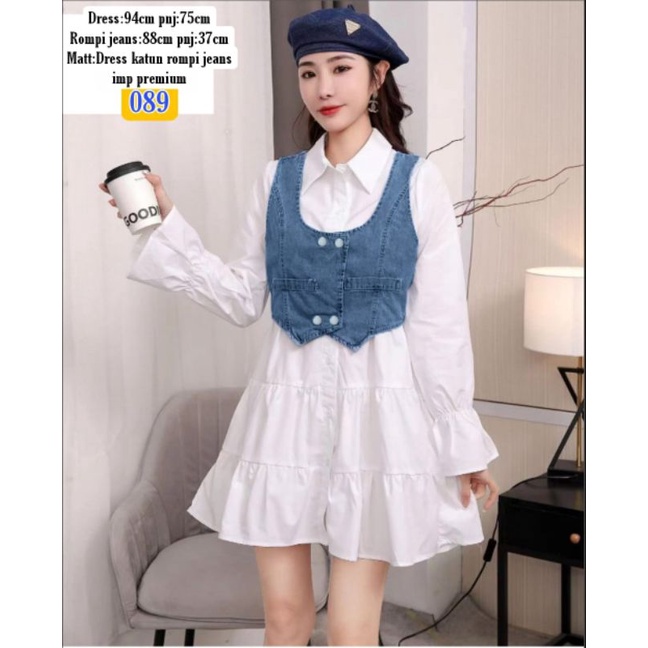set dres rompi /Dres putih rompi jeans