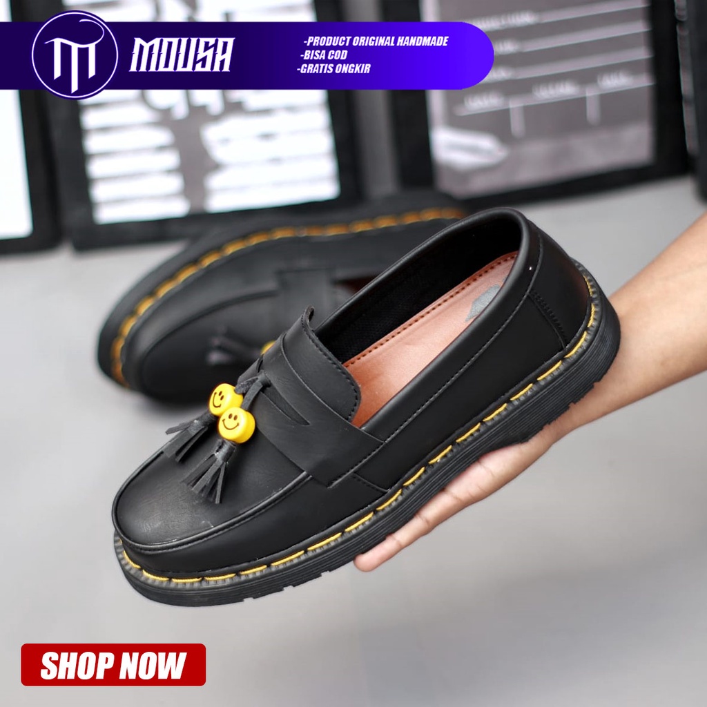 Sepatu Formal Pantofel Slip On Pria Hitam Mousa Smile