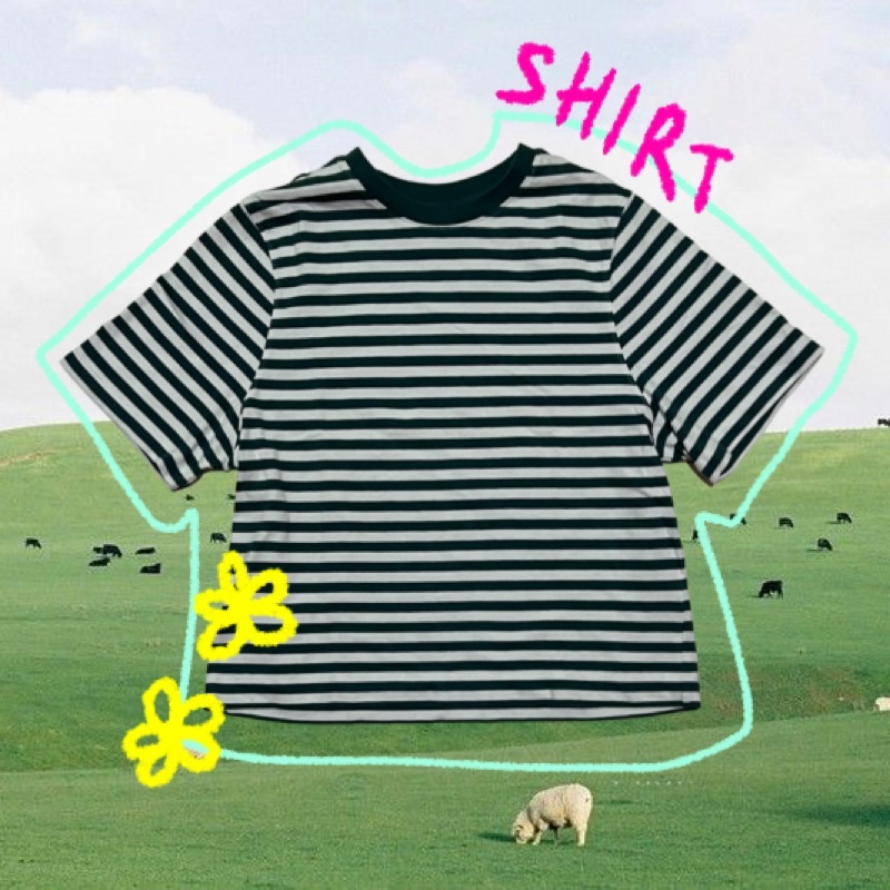 [PRELOVED] UNIQLO Green Line Pattern Shirt / Kaos Garis-garis Hijau