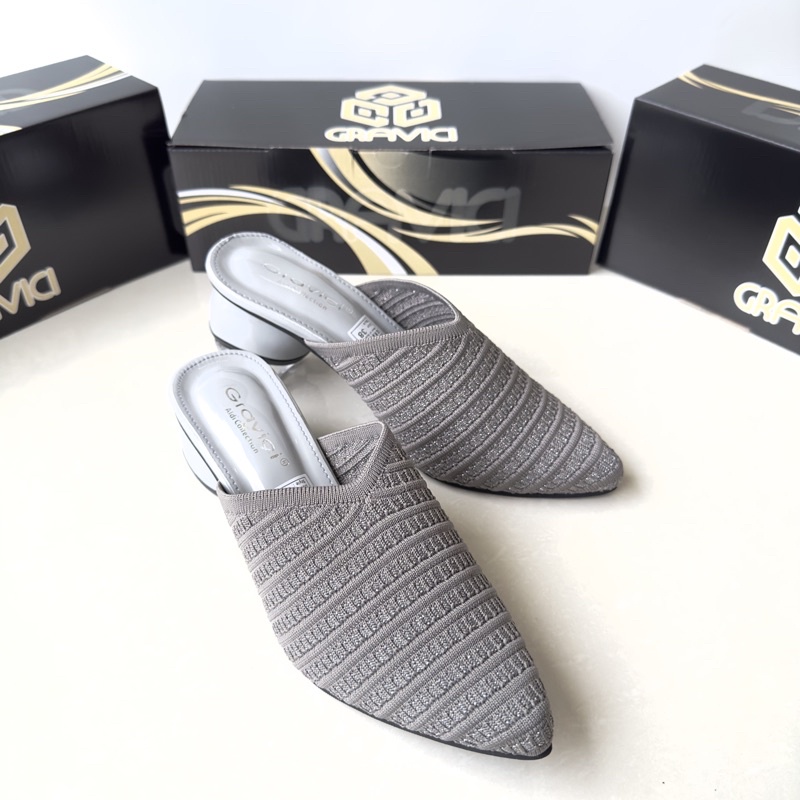 GRAVICI - Sepatu Slip On Mules Wanita Bahan Rajut Import AR 03