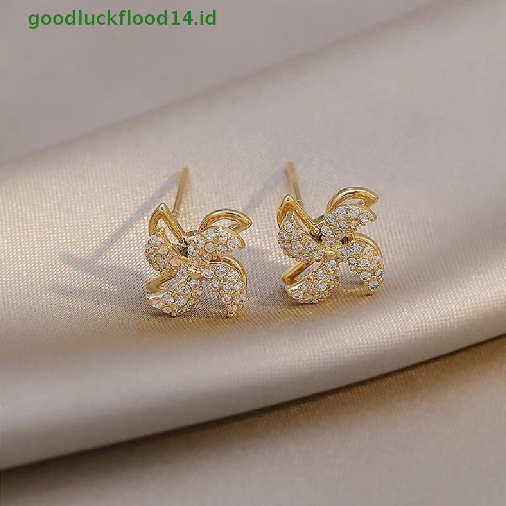 [GOOGFOUR] Rotag Windmill Ear Studs Anting Perak925 Lapis Sterling Perhiasan Wanita [TOP]