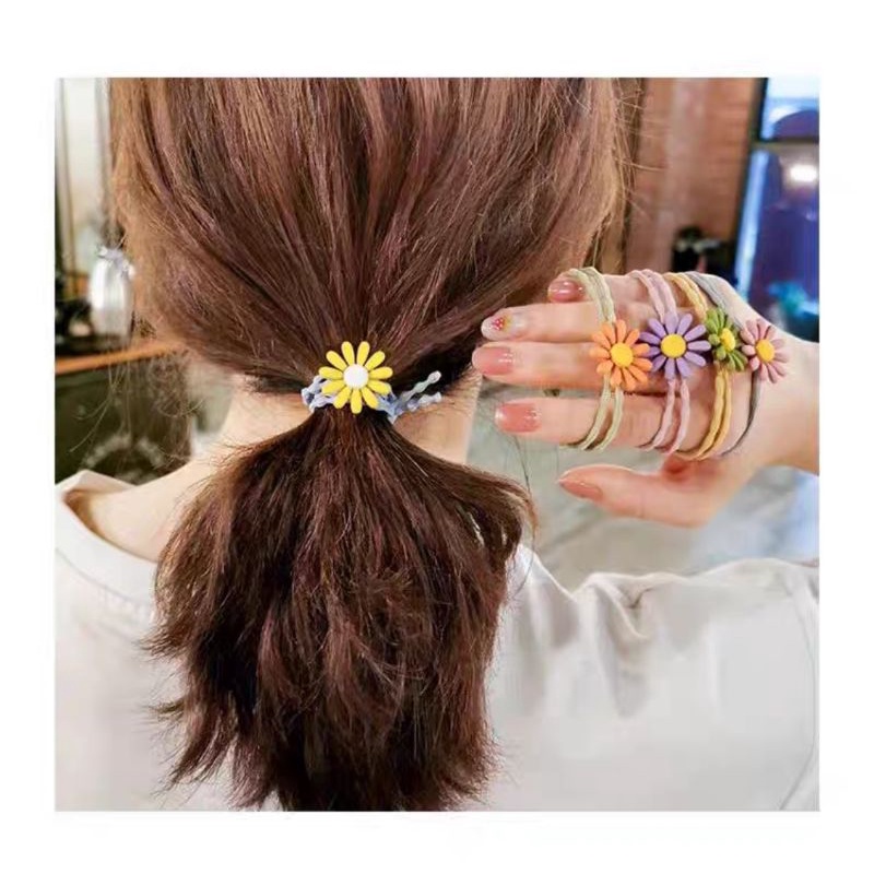 Ikat Rambut Korea Elastis Bunga Daisy Double Karet Kuncir Rambut Gelang Gelombang Daisy Hair Ties Hair Ropes