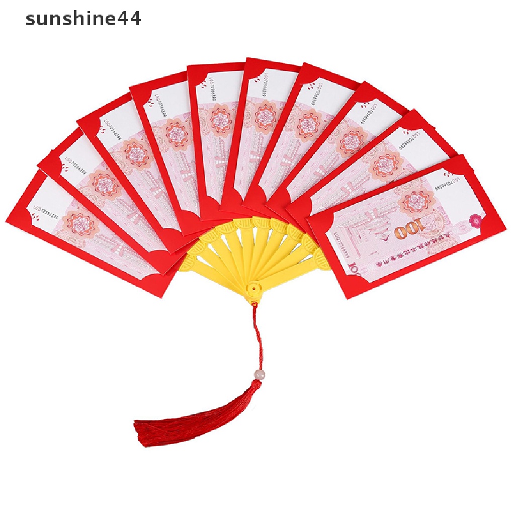 Sunshine Amplop Merah Imlek Baru Bentuk Kipas Hongbao Chinese Spring Festival Red Pockets Best Wish Lucky Money Pockets Gift.