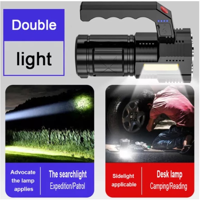 TAFFLED SENTER LED SUPERTERANG USB FLASHLIGHT LAMPU SENTER DARURAT RECHARGEABLE LED+COB 1200mAh