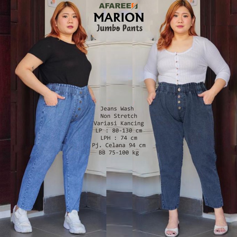 AFAREEN - Boyfriend Jeans Marion Baggy Jeans Sandra Kulot Jeans Wanita Pinggang Karet Kolor Variasi Kancing Super Jumbo