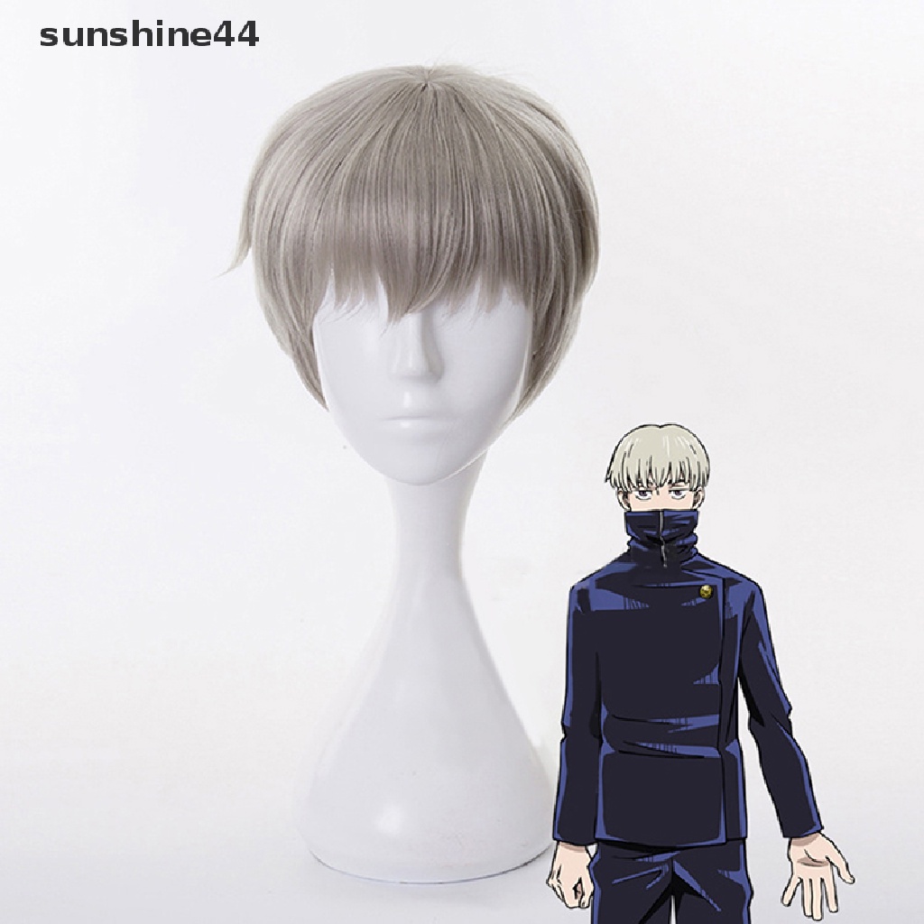 Sunshine Anime Jujutsu Kaisen Toge Inumaki Cosplay Grey Wig Serat Tahan Panas Pendek.