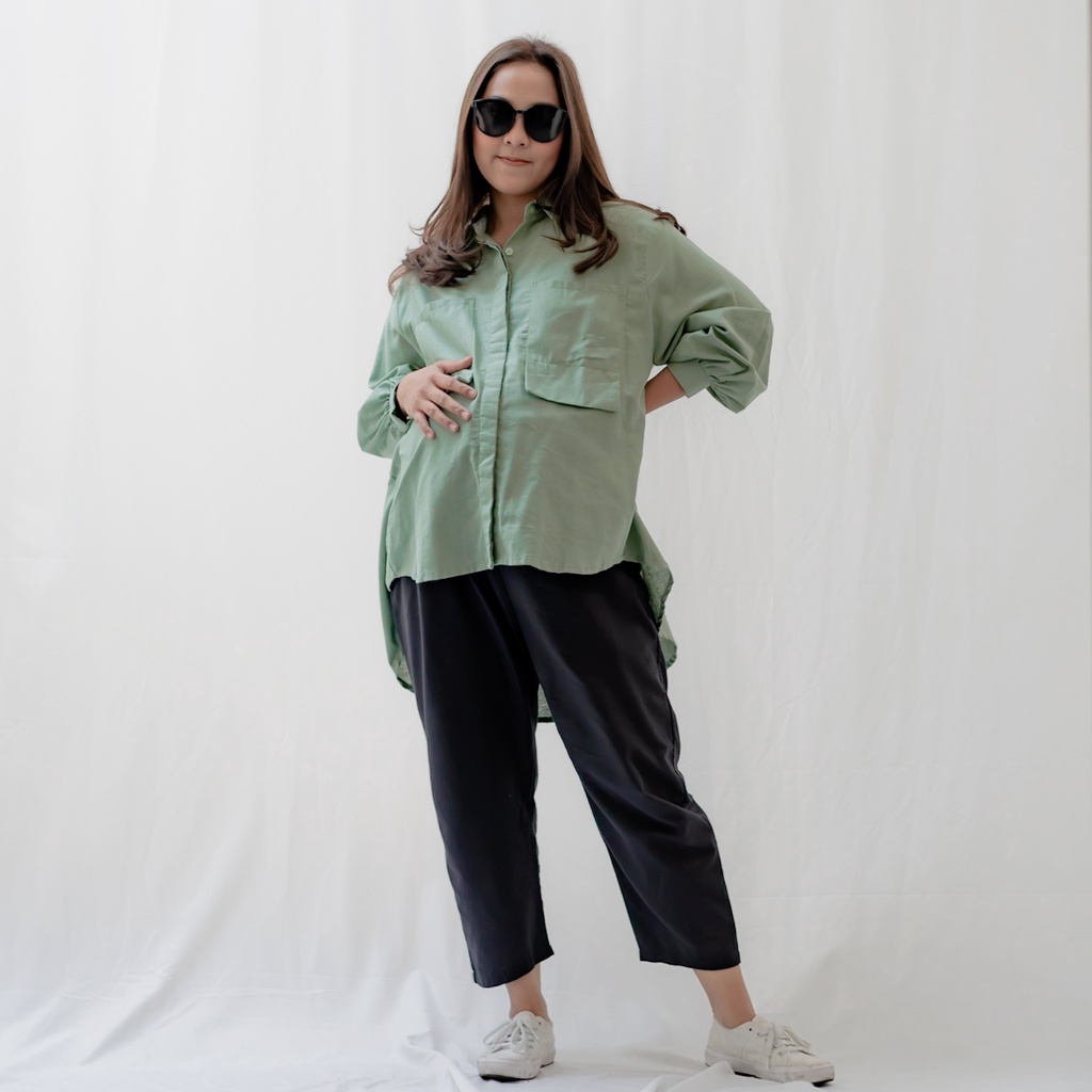 Bajuboo Dore - Oversize Shirt Linen Rami Premium Bumil &amp; Busui Friendly (HANYA ATASAN)