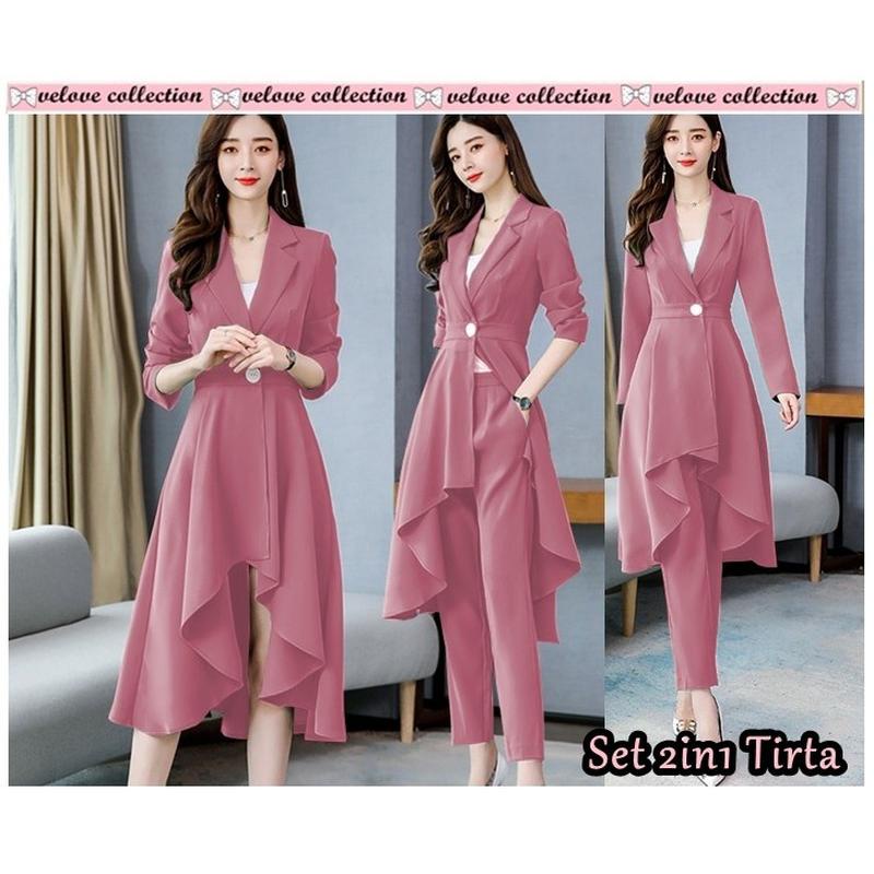 Calissa Fashion Pakaian Wanita / Setelan Kerja Blazer Wanita Model Ast A10 Set 2In1 Tirta Matt Wafe