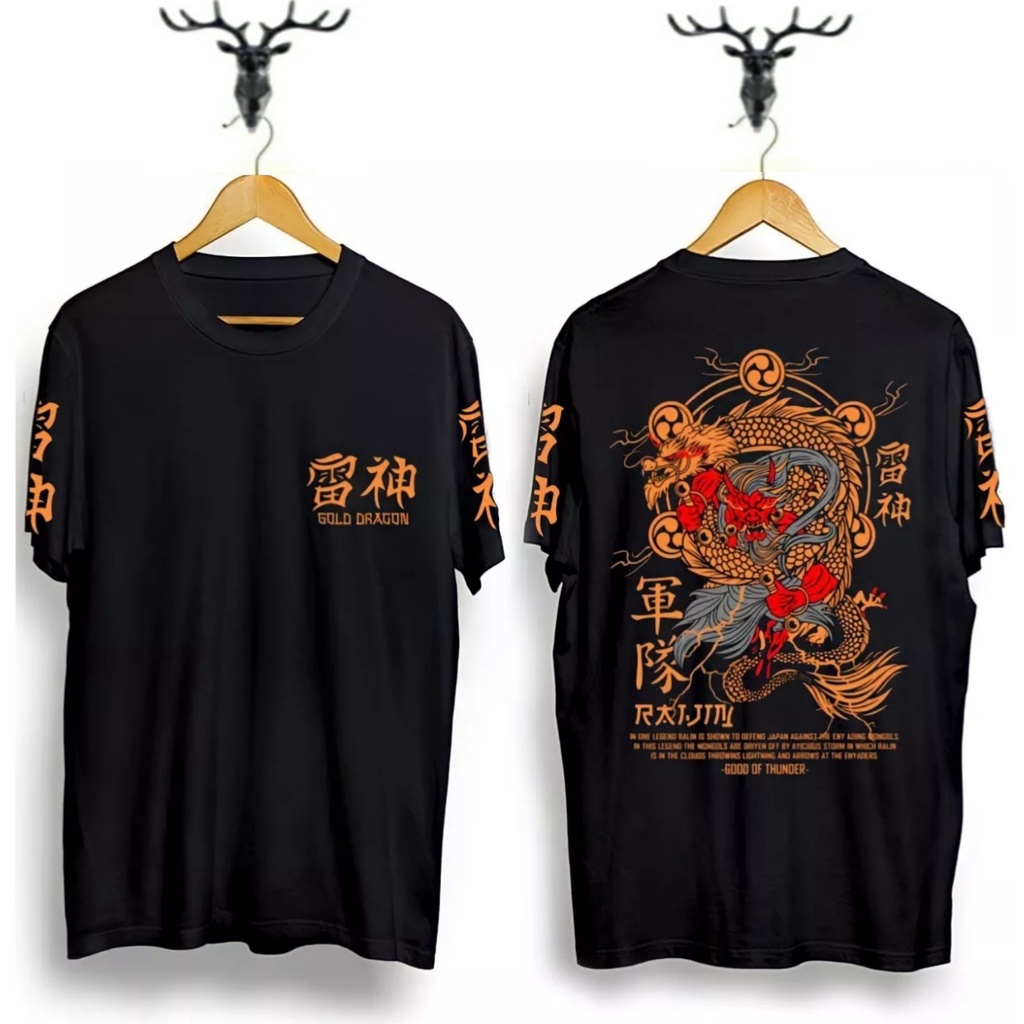 KAOS T-SHIRT { COD } / KAOS DISTRO DRAGON GOLD / BAJU KAOS  DRAGON RAIJIN HITAM / BAJU KAOS TERBARU 