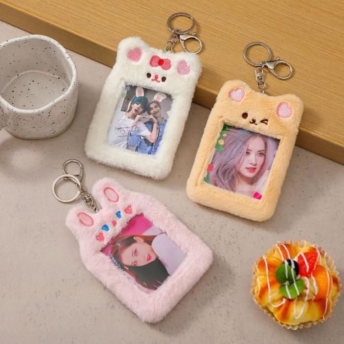 [Ready Stock] Aesthetic Cute Fluffy Plush Photo Card Holder Bag Charm