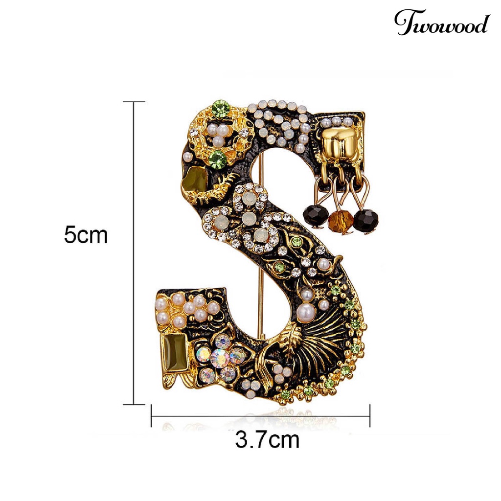 Twowood Enamel Bros Pin Muti-Warna Fashion Bentuk Huruf Wanita Berlian Imitasi Mutiara Imitasi Brooch Pin Untuk Pesta