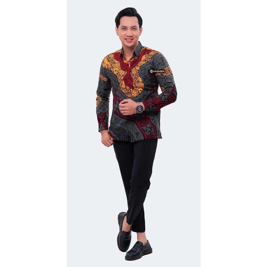 Baju Kemeja Batik Pria Lengan Panjang Slim Fit Premium Modern Full Furing Katun Halus Original Handara Motif Gurdo Abstrak HB-311