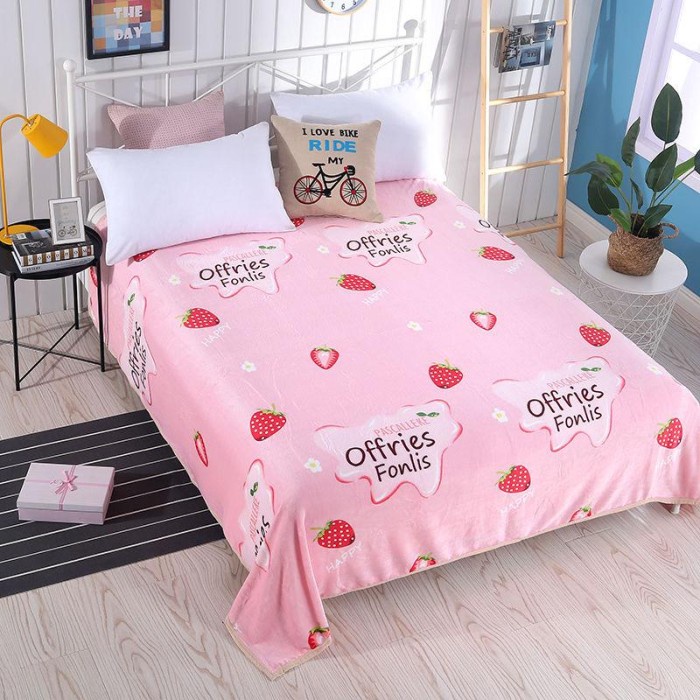 Selimut karakter Halus 140x200 Motif K Pink Bunga Putih Berkualitas M8G3 ELEGAN PREMIUM EXCLUSIVE se