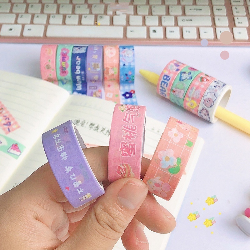 1roll Kawaii Kartun Hewan Dekorasi Tape Kertas Kreatif DIY Scrapbooking Diary Stiker Buatan Tangan Bahan Alat Tulis Perlengkapan Sekolah