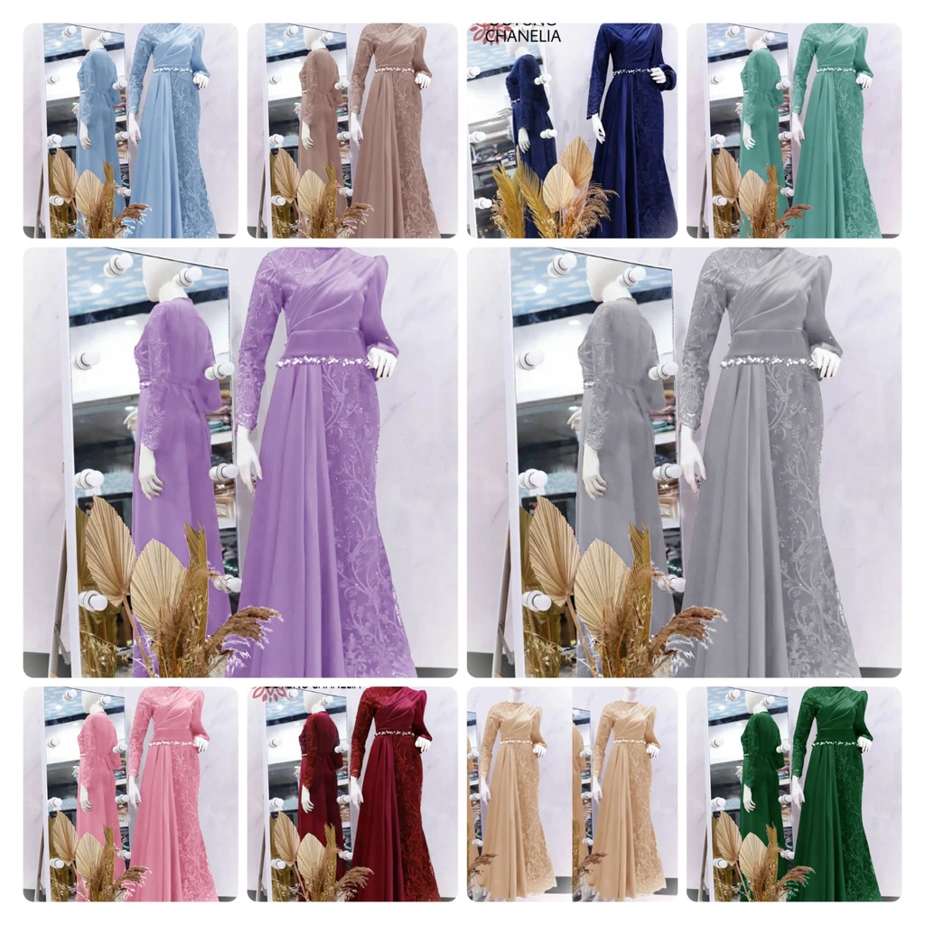 4 UKURAN  M L XL XXL DRESS DUYUNG CHANELIA FASHION PAKAIAN WANITA GAMIS MAXY GAUN MAXI BAHAN TILE MUTIARA LAPIS FURING EDHM