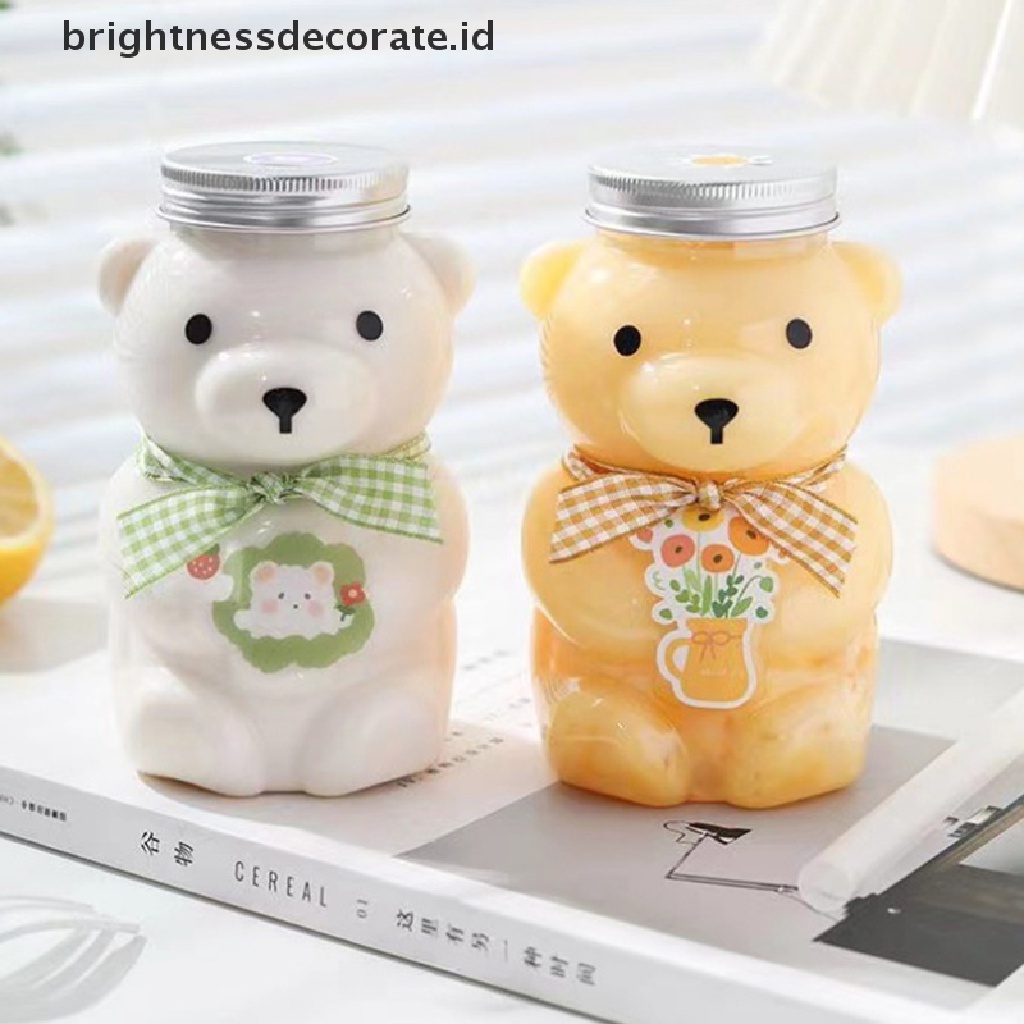 [Birth] Botol Minum Sekali Pakai Juice Bear Gelas Plastik Beruang Lucu Minuman Jus Milk Tea Drink Storage Bottles With Lid Sealed Bottle [ID]