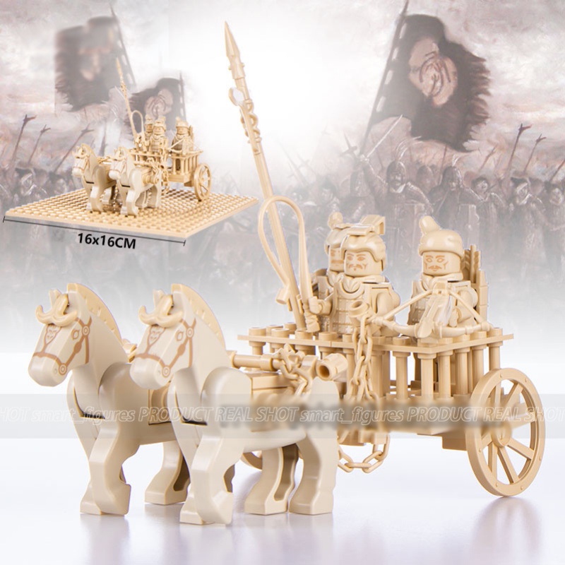 Blok Bangunan Partikel Kecil XP601-602 Qin Tentara Dinasti Terracotta Warriors Chariot Rakitan Mainan Hadiah