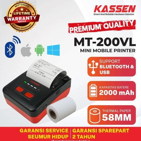 PORTABLE PRINTER THERMALL 58MM KASSEN MT200 BLUETOOTH - Kassen MT200VL