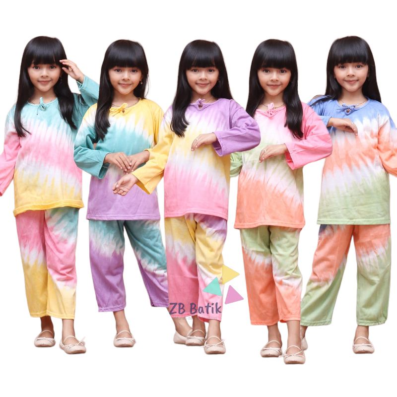 Setelan Kaos Anak Perempuan Pelangi Usia 1-8 Tahun Celana Panjang Lengan Panjang | Setelan Abstrak Anak | Setelan Kaos Anak | Setelan Barong Anak