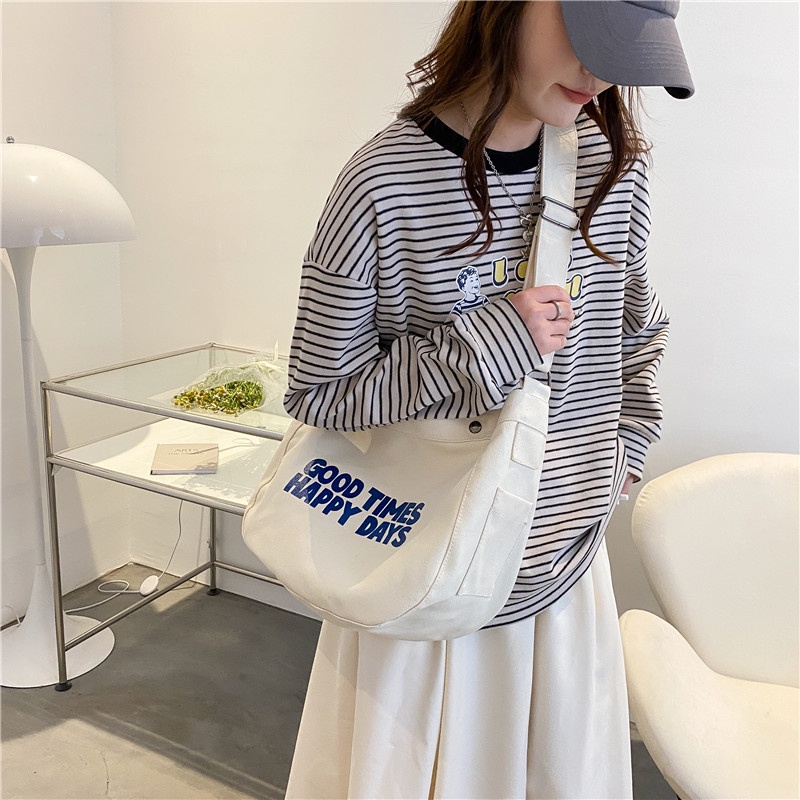 Happy Days Sling bag Tas Selempang Canvas Wanita Casual Trendy Slingbag Cewek OOTD Fashion Wanita Kuliah Korean Style Lucu Emory wanita Keren Kekinan Outfit Korea Lucu Style Chikoisme