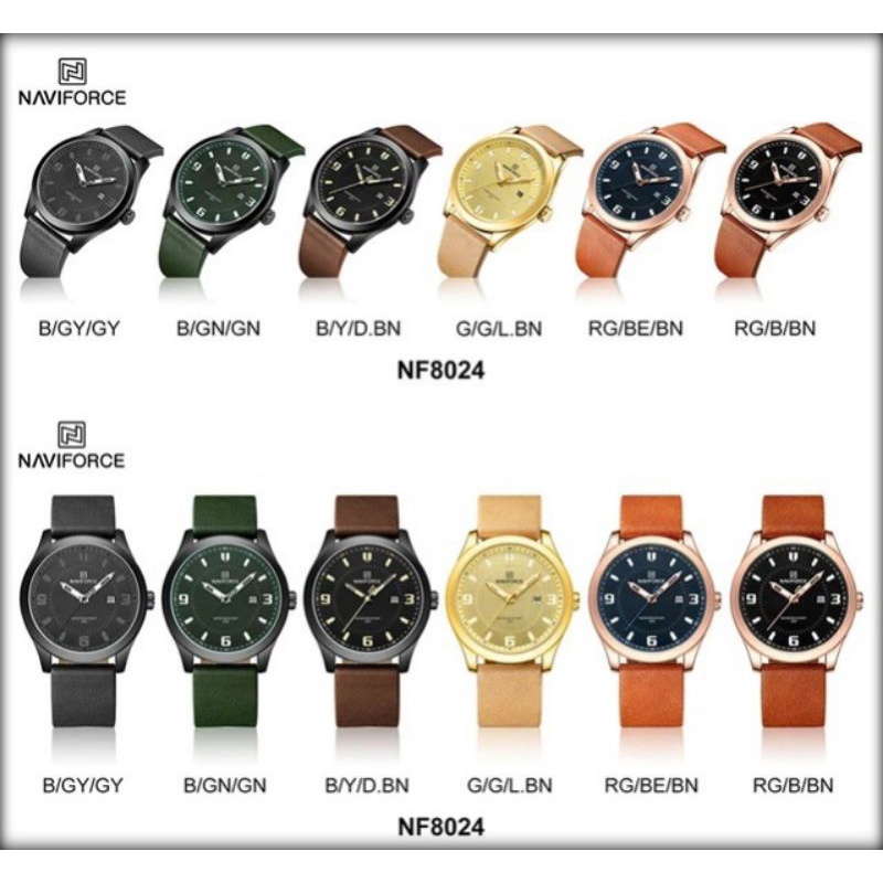 Jual Naviforce NF 8024 Jam Tangan Analog Tali Kulit Varian Original