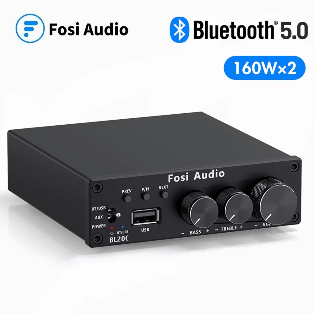 Fosi Audio Bluetooth 5.0 Amplifier 2.1 Receiver Class D 2x160W - BL20C - Black