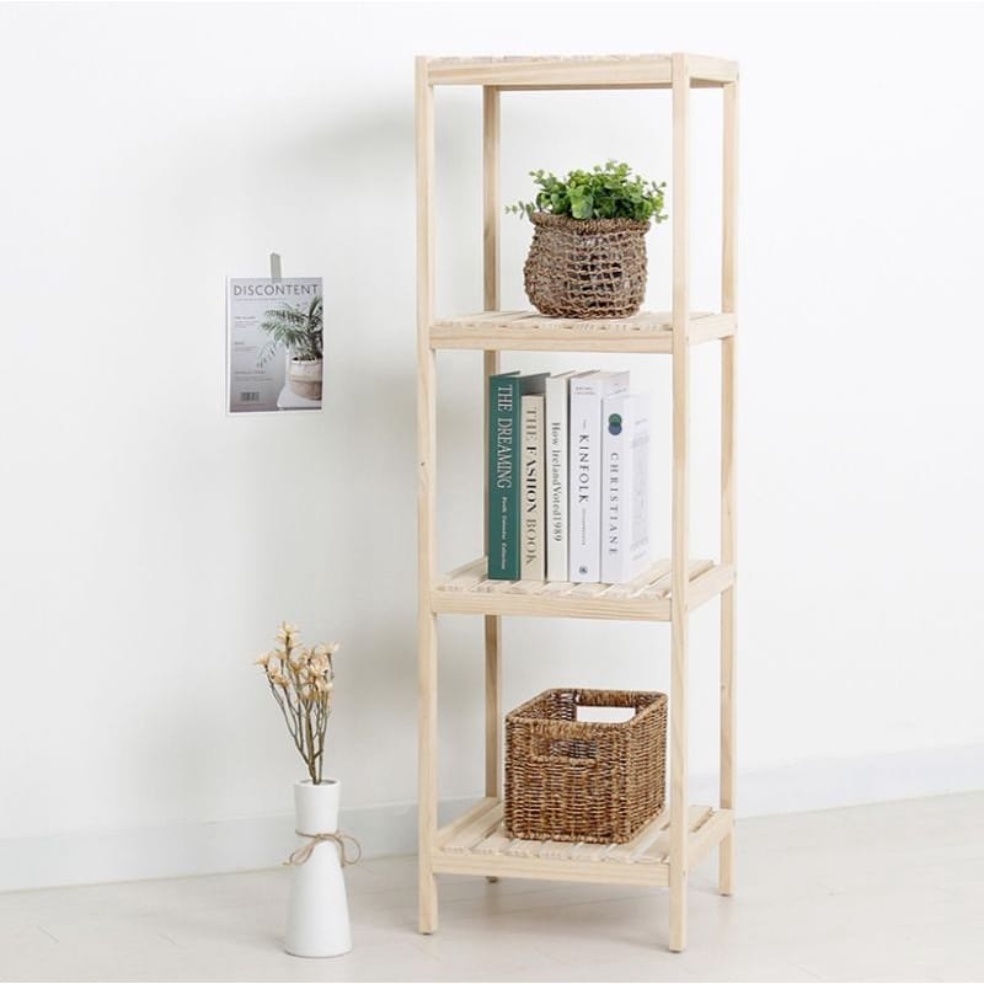 PROMO wooden shelf 4 tingkat / rak kayu / rak susun / rak serbaguna / rak display / rak dapur rak tas wanita / rak kamar mandi