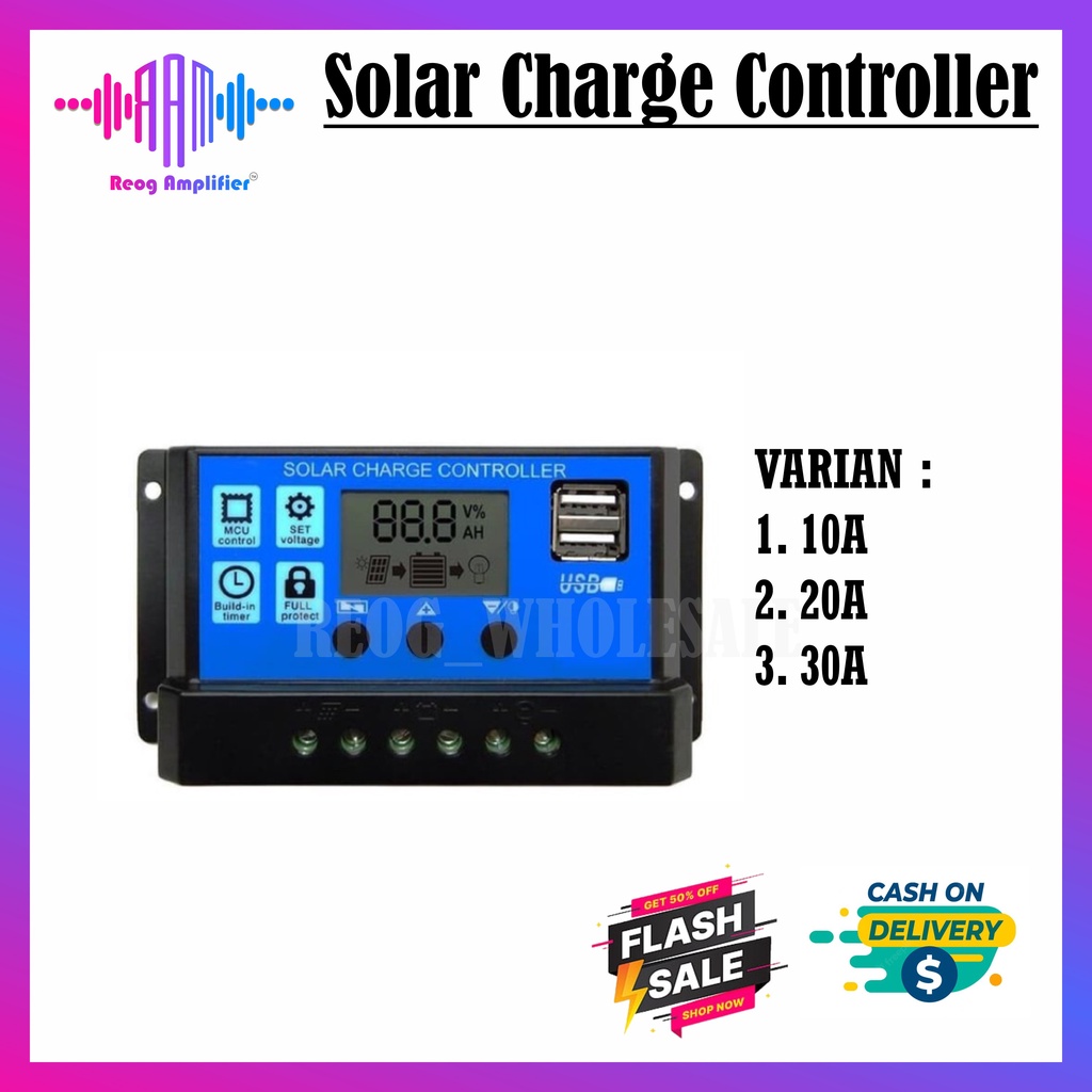 Solar Charge Controller 10A 20A 30A Cell PWM Pengisi Daya Surya 12V24V