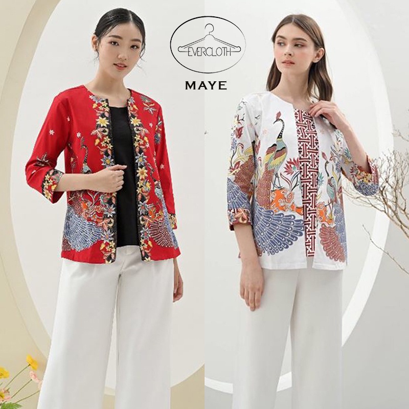 Evercloth Maye Atasan Batik Jumbo Blouse Wanita Atasan Wanita Blouse Batik Wanita Lengan Panjang Atasan Batik Wanita