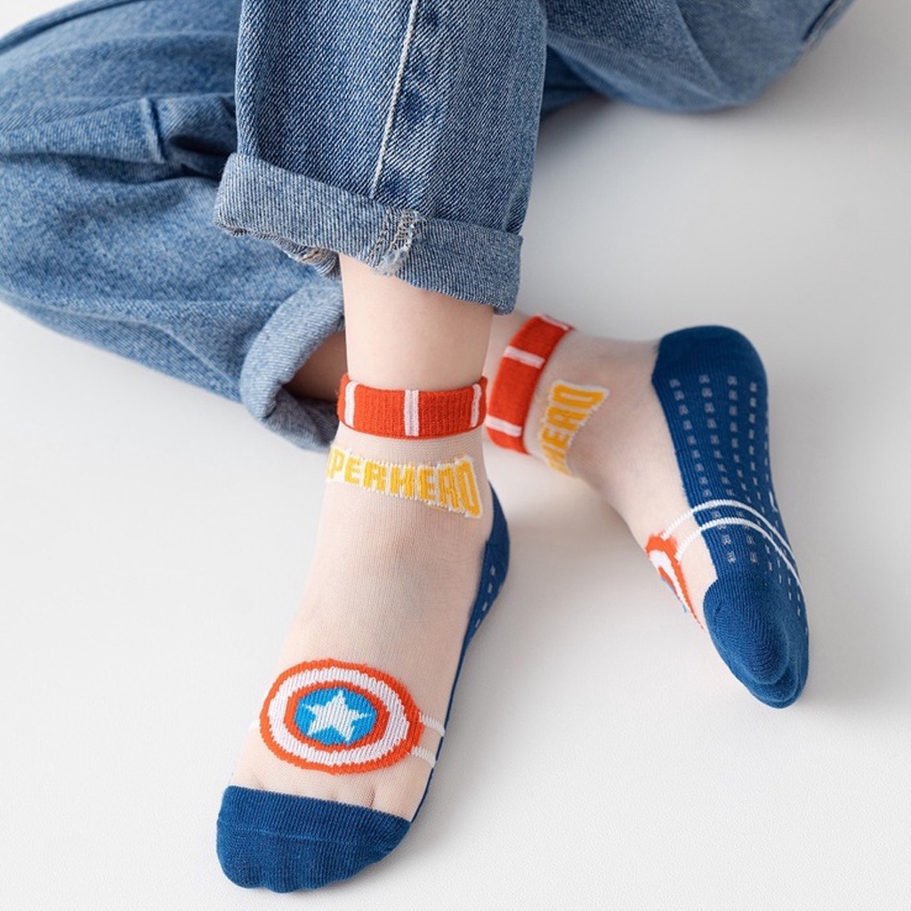 BRGUNIK Kaos Kaki Anak Motif Captain America Transparan Kaus Kaki Bayi Lucu KK046