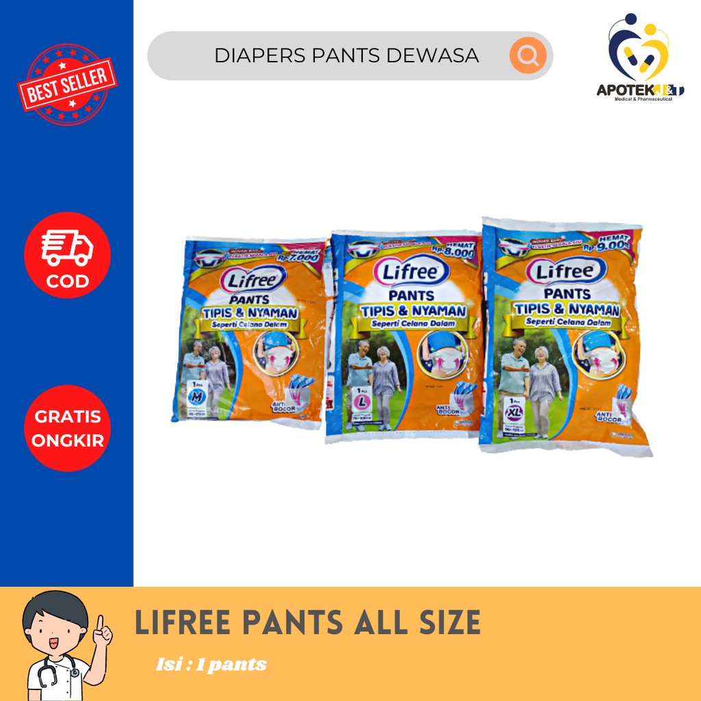 LIFREE ECERAN POPOK CELANA DEWASA UKURAN M L XL / PAMPER DEWASA TIPE CELANA SIZE M L XL ISI 1