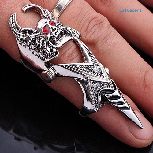 [LS] Fashion Pria Gothic Punk 2steps Skull Joint Knight Finger Cincin Baja Titanium